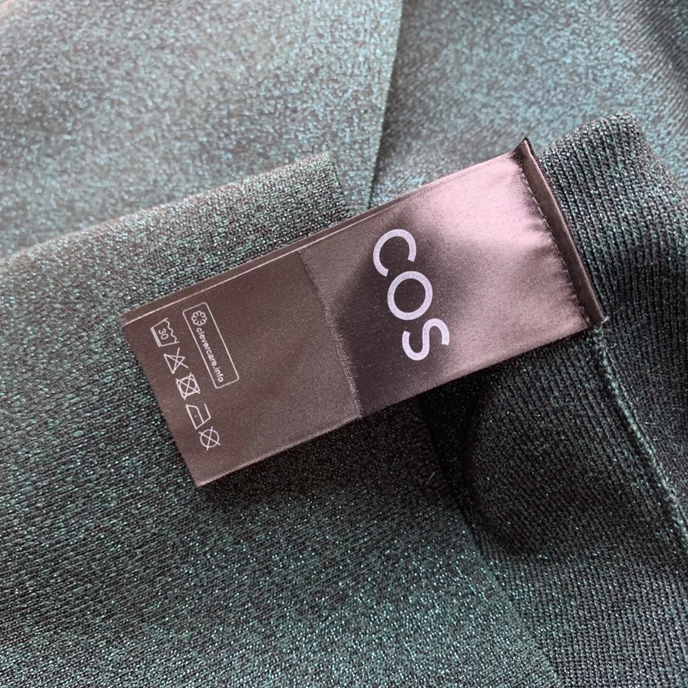 COS Knitted Bodycon Mini Dress Metallic Green Square Neck Elastic Sheath Dress - Picture 7 of 8